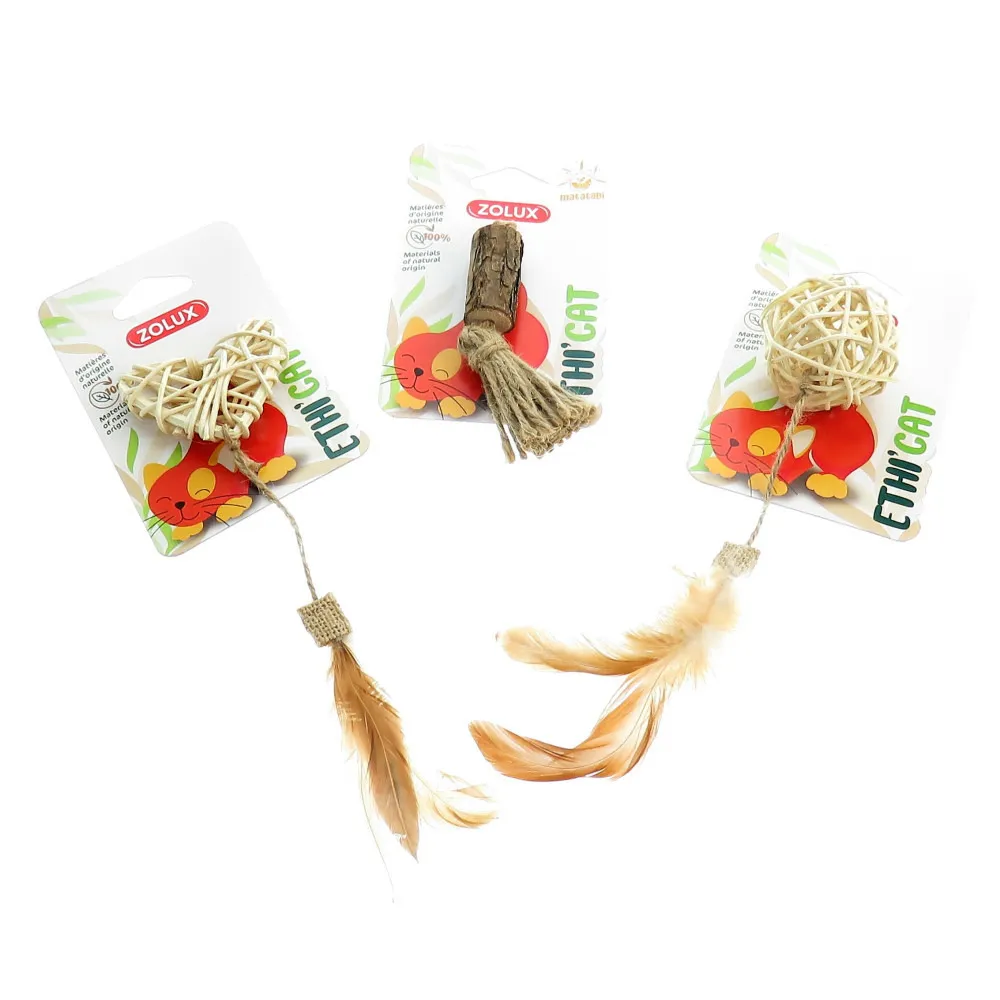 3 jouets en rotin et matatabi, jouet pour chat