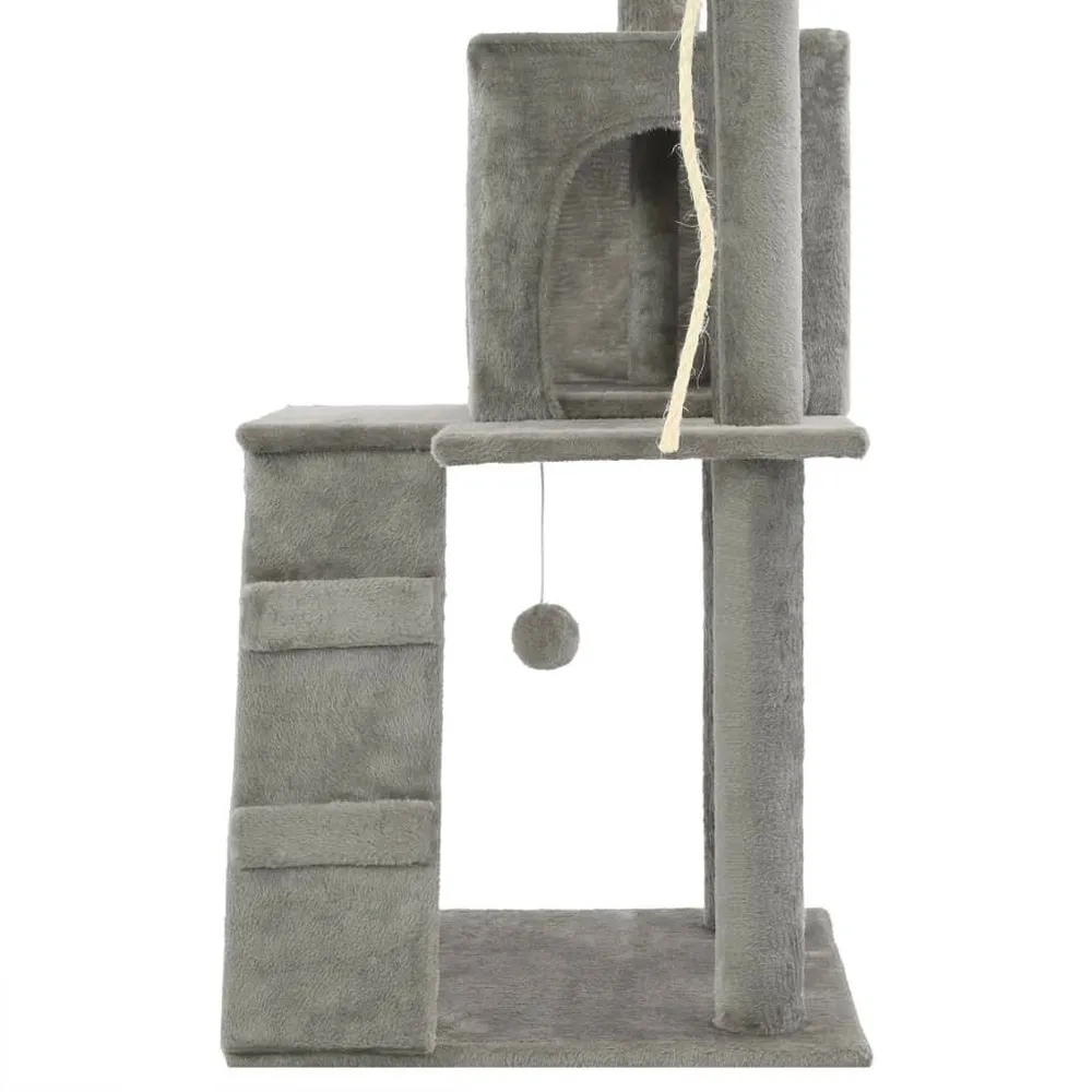 Arbre à chat griffoir grattoir niche jouet animaux peluché en sisal 120 cm gris