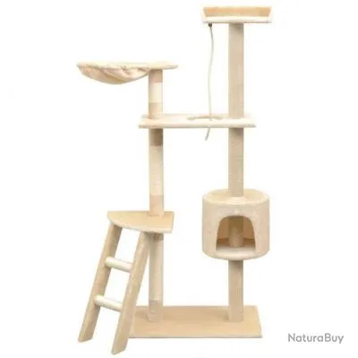 Arbre à chat griffoir grattoir niche jouet animaux peluché en sisal 150 cm beige 3702073