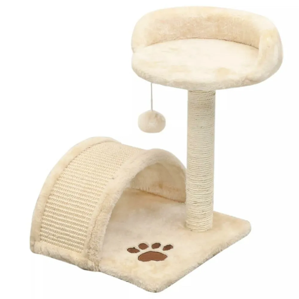 Arbre à chat griffoir grattoir niche jouet animaux peluché en sisal 40 cm beige et marron