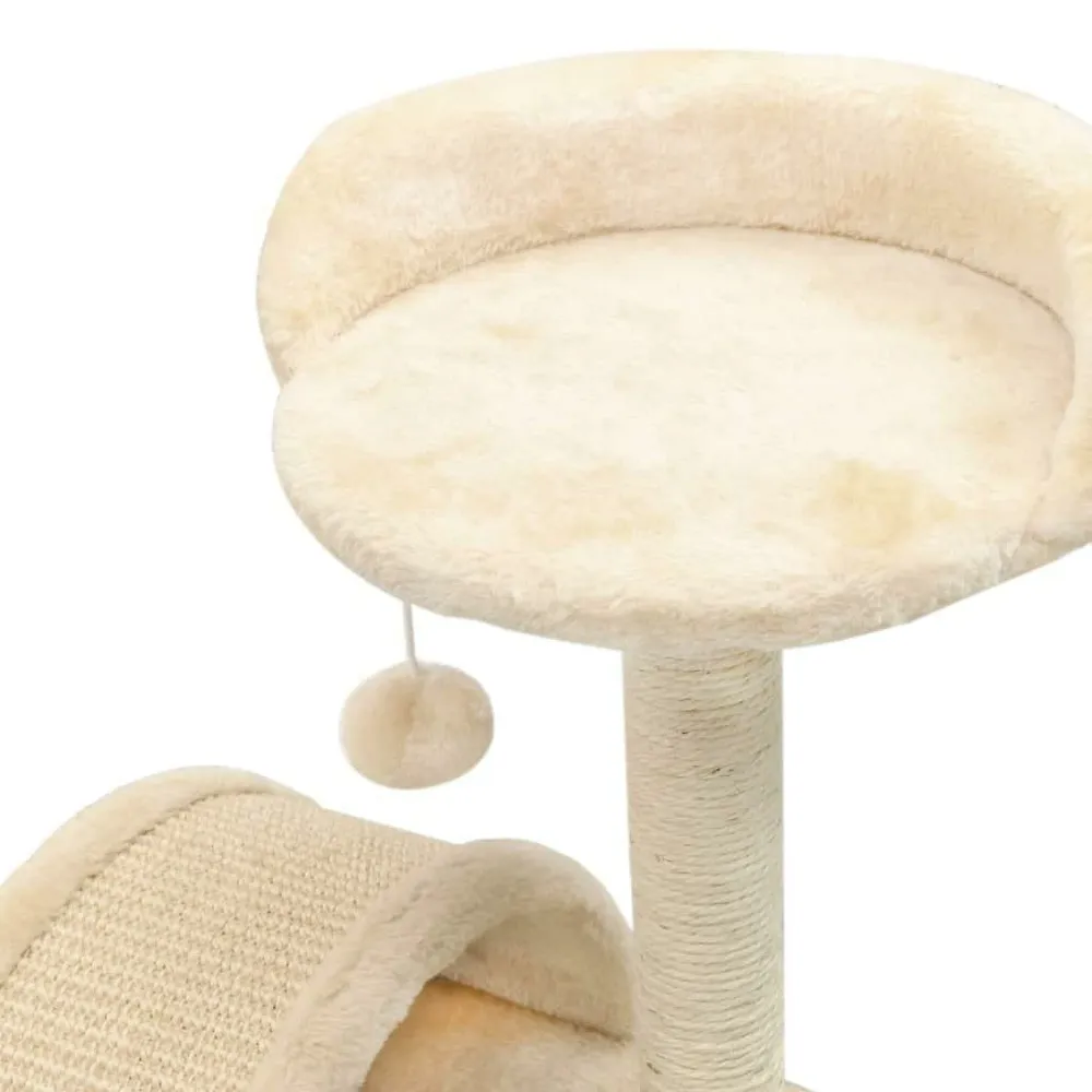 Arbre à chat griffoir grattoir niche jouet animaux peluché en sisal 40 cm beige et marron