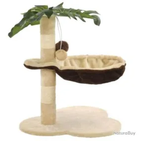 Arbre à chat griffoir grattoir niche jouet animaux peluché en sisal 50 cm beige et marron 3702040