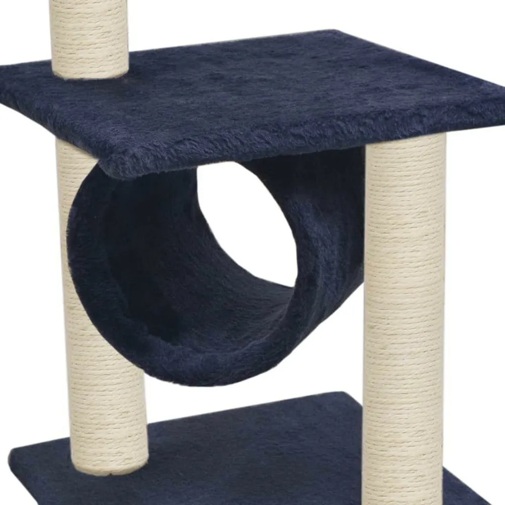 Arbre à chat griffoir grattoir niche jouet animaux peluché en sisal 65 cm bleu foncé