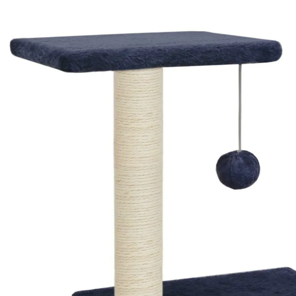 Arbre à chat griffoir grattoir niche jouet animaux peluché en sisal 65 cm bleu foncé