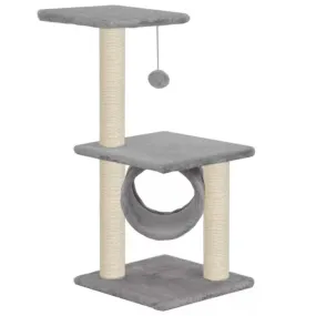 Arbre à chat griffoir grattoir niche jouet animaux peluché en sisal 65 cm gris