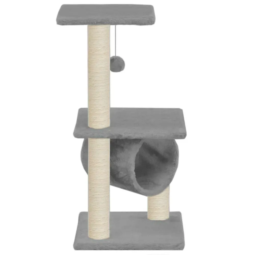 Arbre à chat griffoir grattoir niche jouet animaux peluché en sisal 65 cm gris