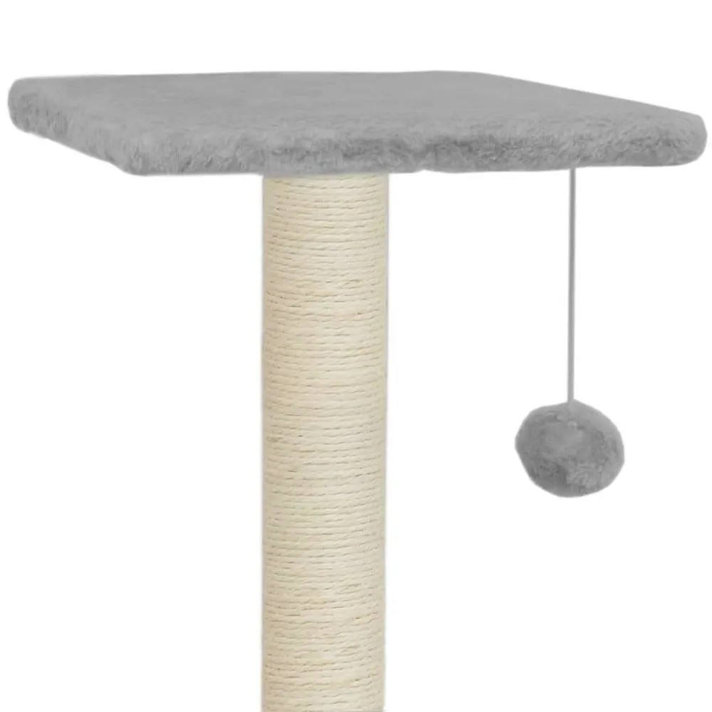 Arbre à chat griffoir grattoir niche jouet animaux peluché en sisal 65 cm gris