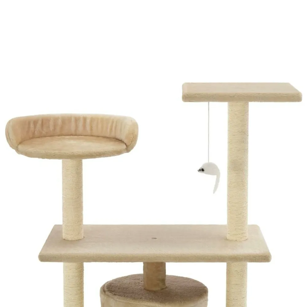 Arbre à chat griffoir grattoir niche jouet animaux peluché en sisal 95 cm beige