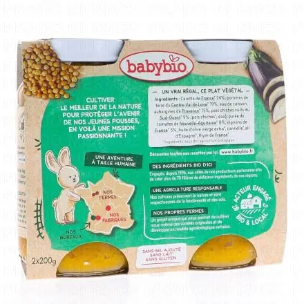 BABYBIO Végétal - Aubergine Pois Chiches Façon Moussaka Végétale +6 Mois Bio 2x200 g