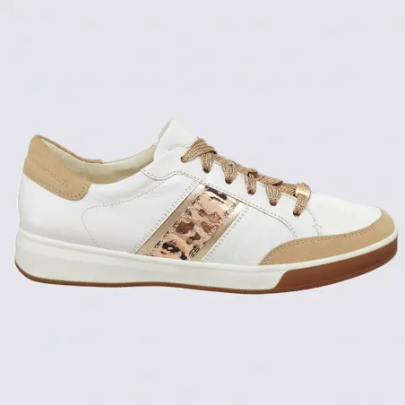 Baskets Ara, baskets à lacets tendance femme en cuir blanc et beige | Igert Chaussure&Marquinerie