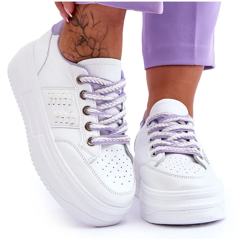 Baskets Plateforme Femme Tendance Blanc-Violet Claribel blanche