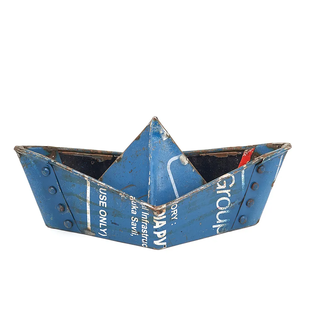 Bateau origami façon "papier" en métal recyclé