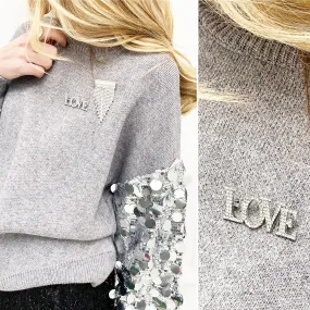 Broche “LOVE” argenté strass