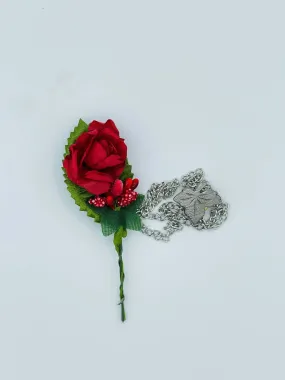 Broche Fleur et Chaine - Rouge BRC004
