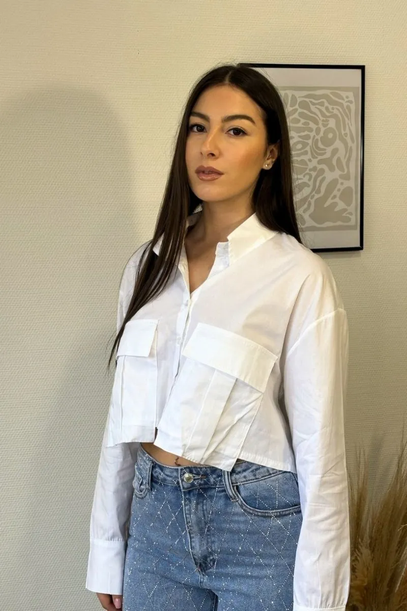 Chemise courte à poches blanc