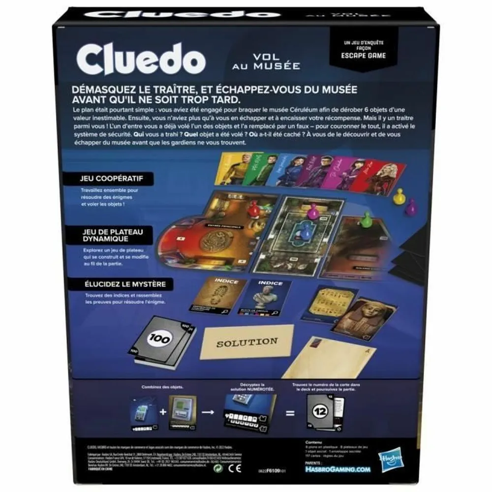 Cluedo escape vol au musée - jeu d'enquete façon escape game - jeu de plateau coopératif familial