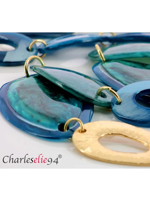Collier sautoir résine de qualité C334 bohème chic bleu