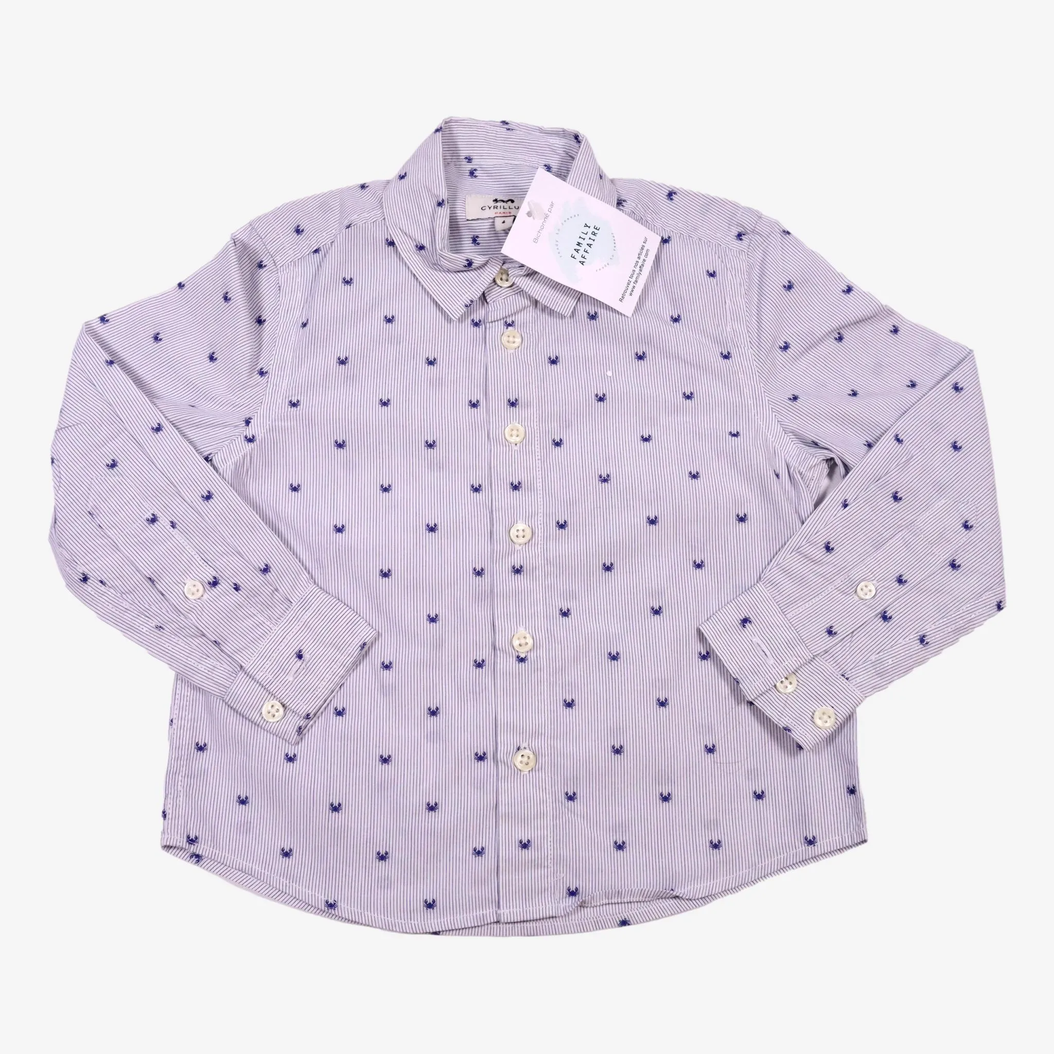 CYRILLUS 4 ans Chemise à rayures crabes bleus