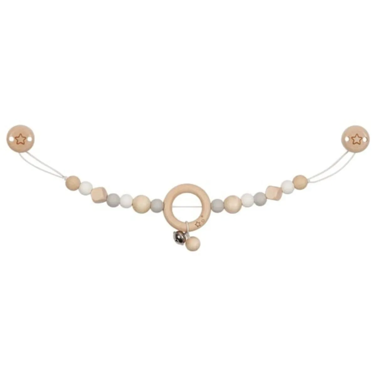 Goki Chaîne de poussette avec clips étoile gris blanc - Jouet d'éveil en bois