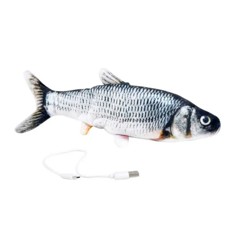 Jouet peluche pour chat "poisson vibrant" 28cm gris