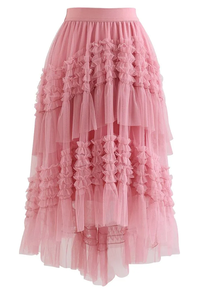 Jupe en tulle à volants Hi-Lo Mesh en rose