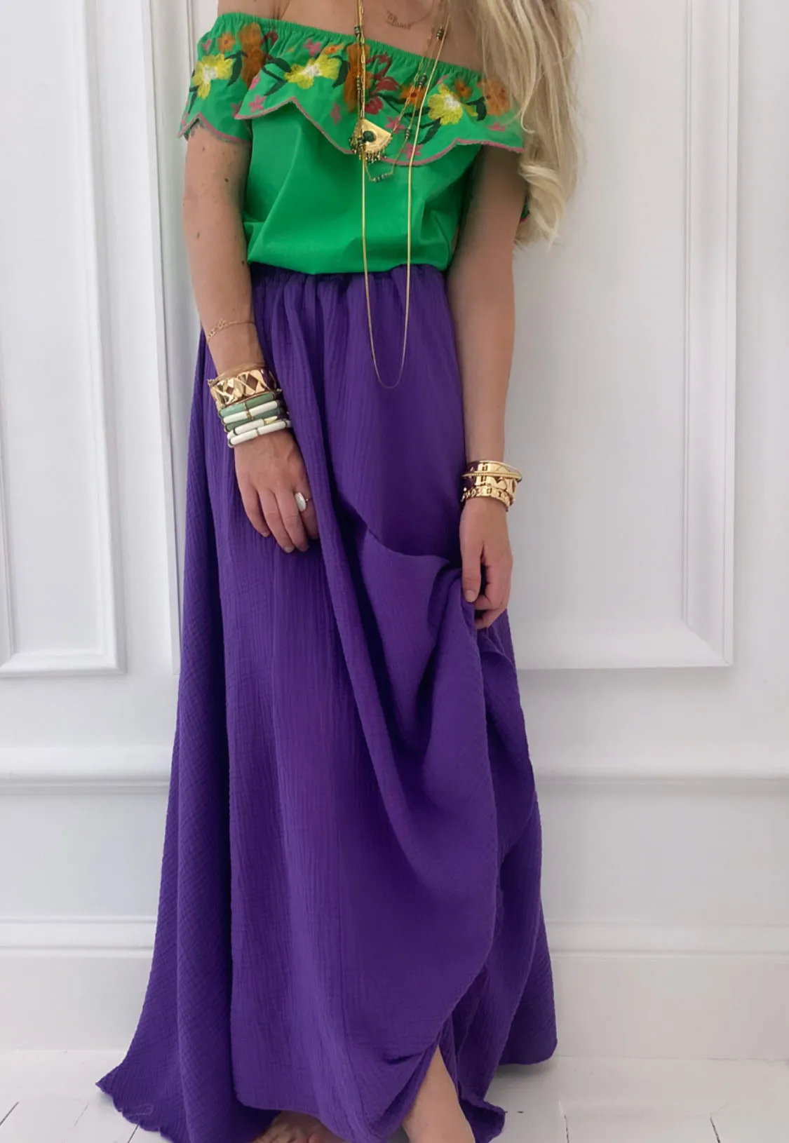 Jupe violette longue coton
