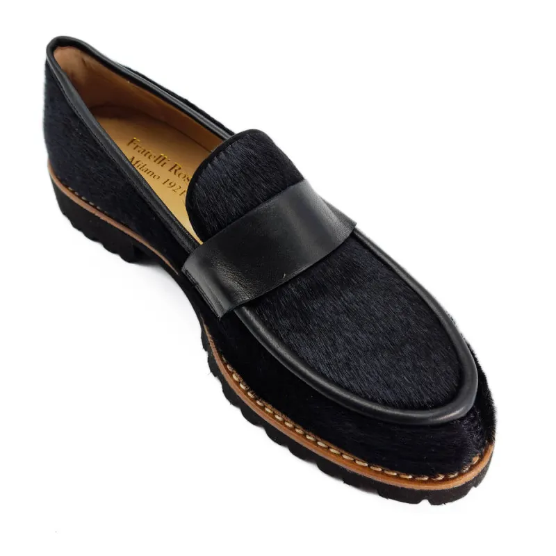 Mocassin femme en cuir façon ponny noir - Fratelli Rosana - Scarpe