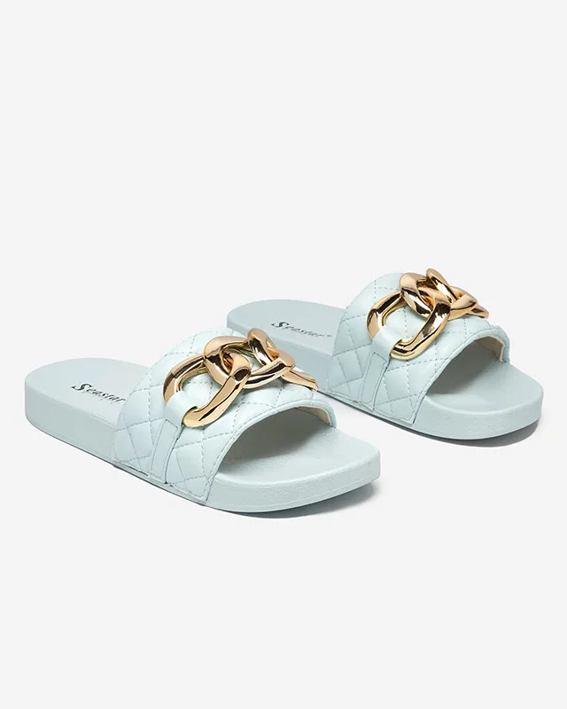 OUTLET Chaussons matelassés femme bleus avec chaîne dorée Eteris - Footwear