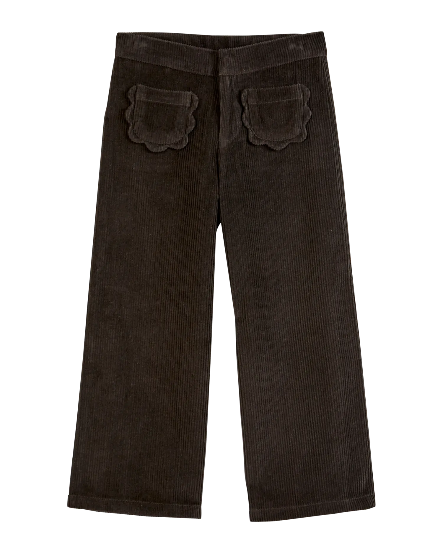 Pantalon poches fleurs velours bitume