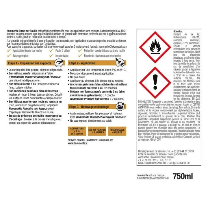 Peinture fer antirouille brillant Argent 0,75L