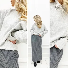 Pull gris clair col rond