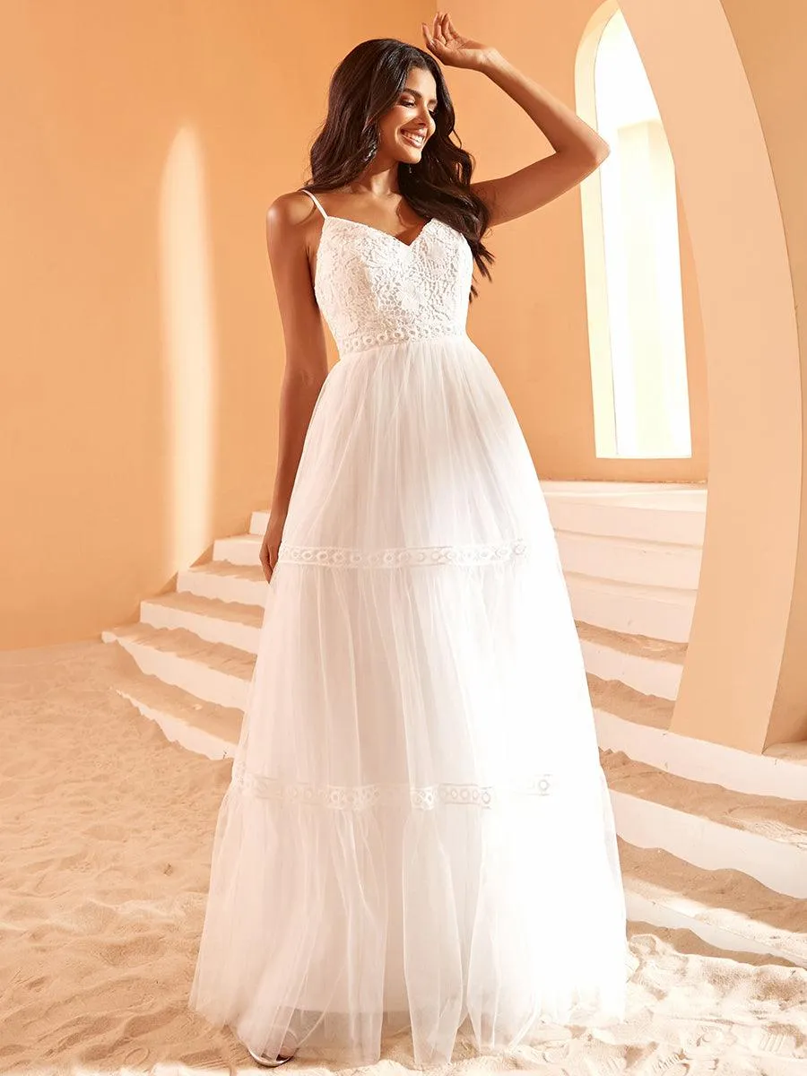 Robe de Mariée Romantique Dentelle Broderie Trapèze Tulle