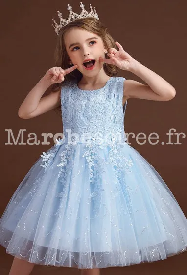 Robe enfant princesse pailleté réf: EF9116P en Coton, Dentelle, Tulle