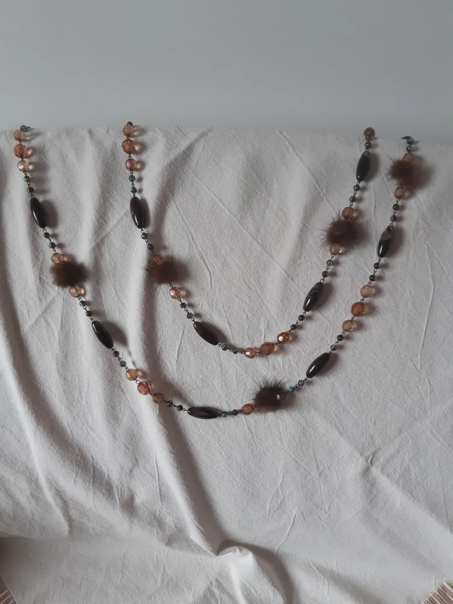 Sautoir ou collier perle et fourrure