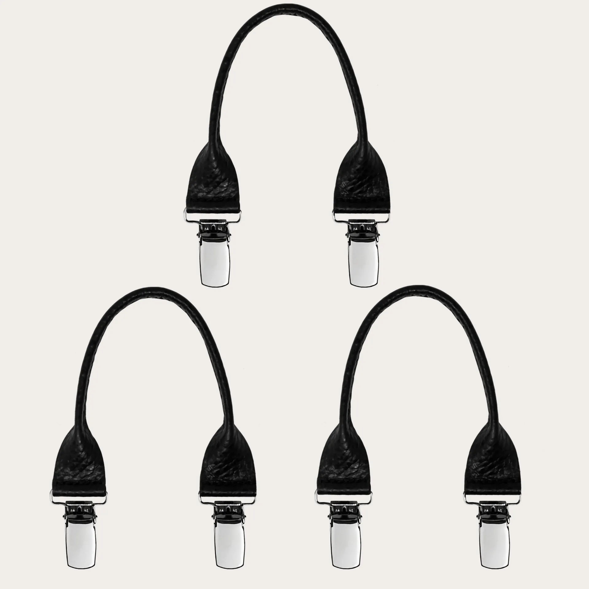 Set boutonnières en cuir grainé avec clips, 3 pièces, noir
