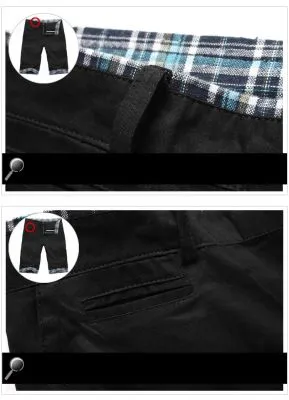 Short pour homme uni avec ourlet à carreaux bleus et blancs - noir