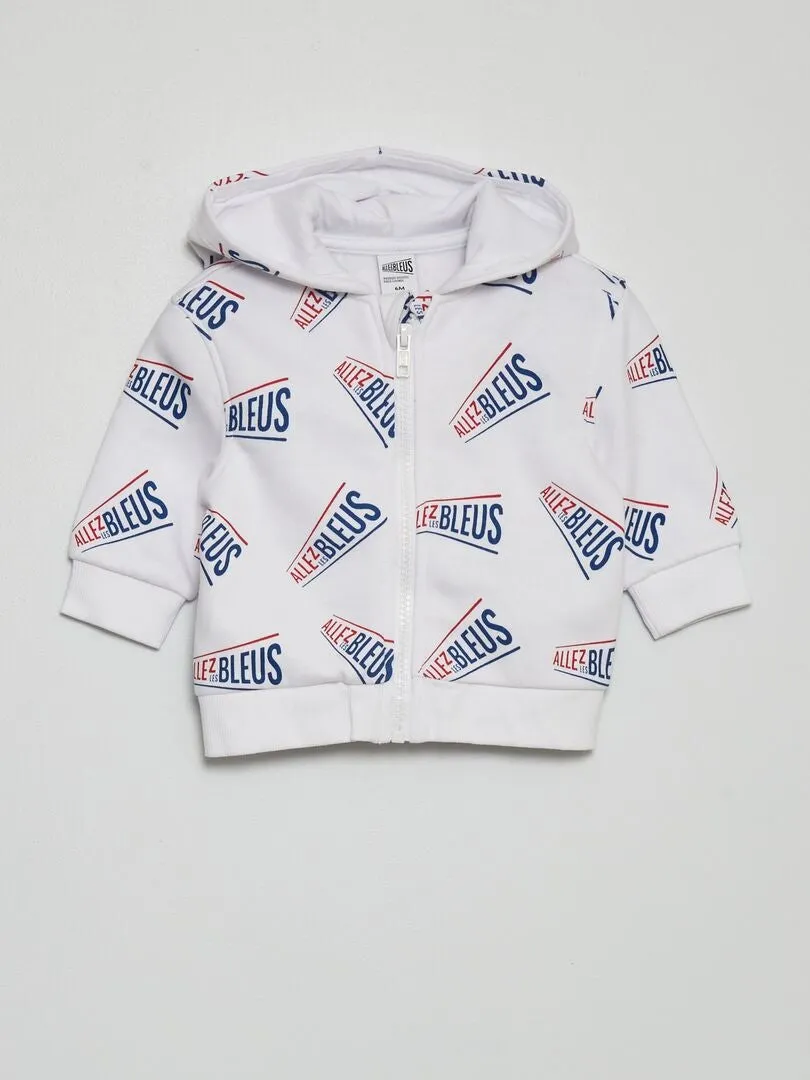 Sweat zippé à capuche - Allez Les Bleus - Blanc
