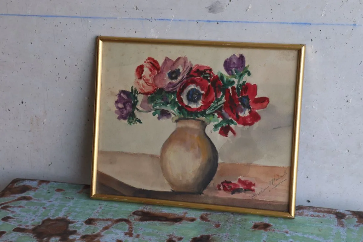 Tableau aquarelle bouquet d’anémones