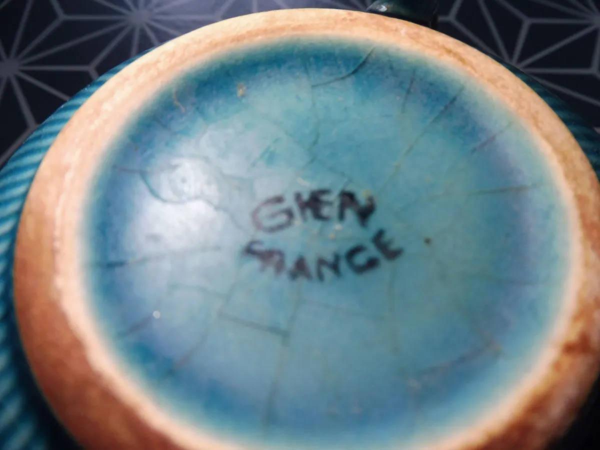 Tasse ancienne Gien beue turquoise