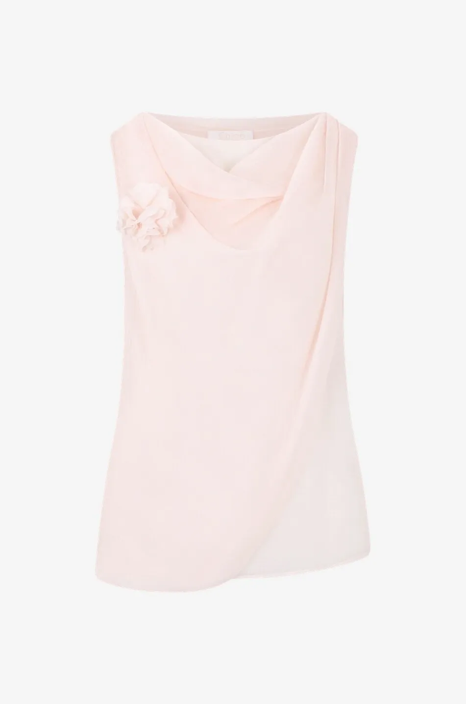 Top sans manches drapé à broche fleur