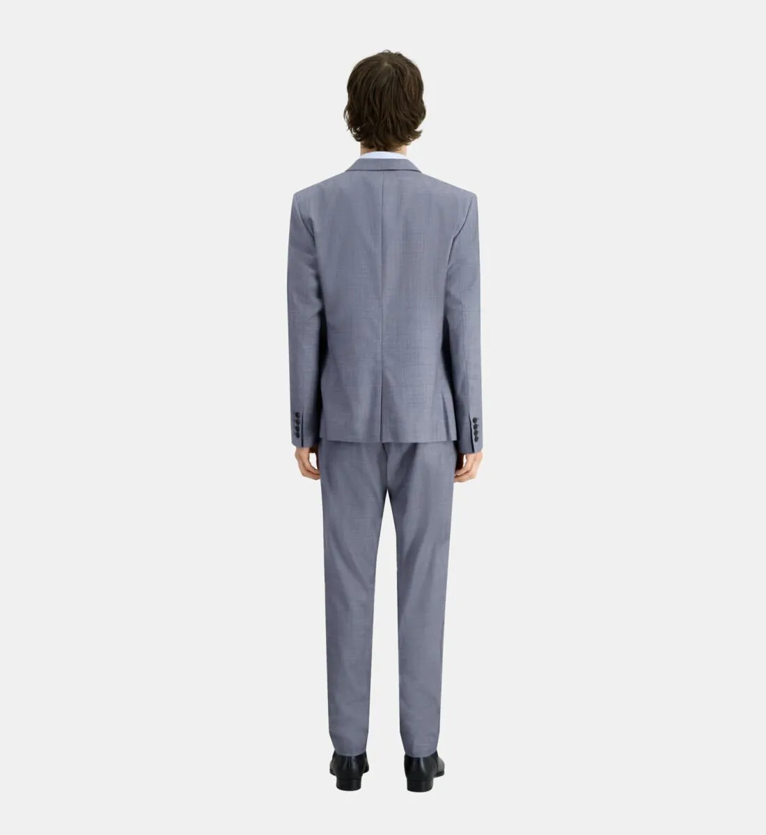 Veste de costume en laine à carreaux gris et bleus